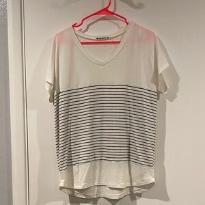 Pink Clover Cream and Black Striped V-Neck Tee